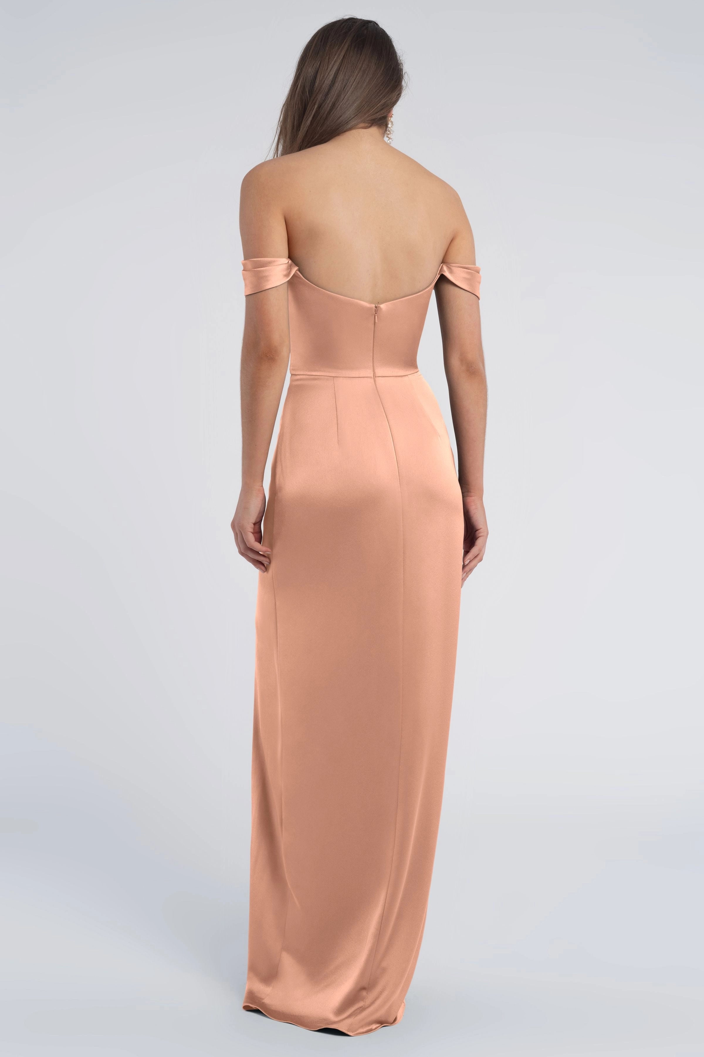 Vestido Weitese de moda con cuello vuelto, hombros descubiertos, mangas, espalda abierta, satén, vestido de noche, dama de honor, largo hasta el suelo, vestido de fiesta con abertura.